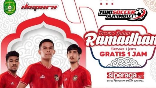 Pamflet promo penyewaan lapangan Minisoccer di Kompleks Stadion Aji Imbut, Tenggarong Sebrang. Foto Istimewa
